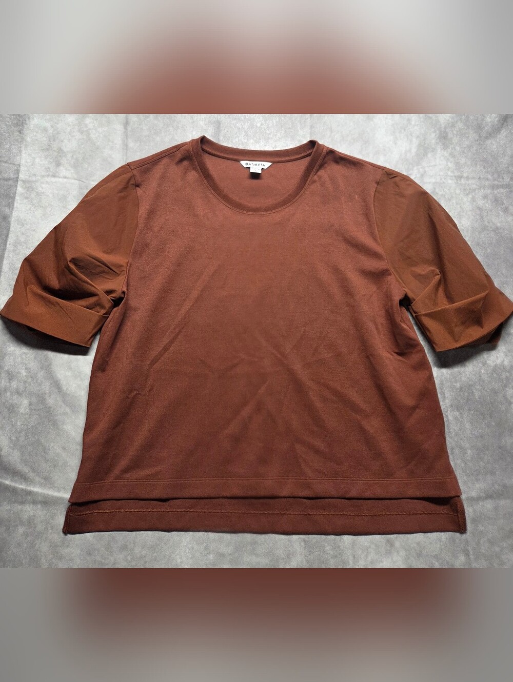 Athleta Harlow Hybrid Tee Cinnamon Brown Puff Sleeve T-Shirt Wms Stretch Large